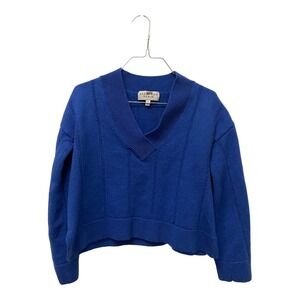 Derek Lam Denim Cropped Sweater MEDIUM Blue V-Neck Pullover Knit Boxy Designer